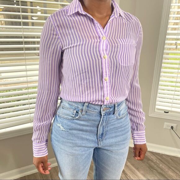 American Eagle Button Down Up Purple Striped Sheer Shirt - Picture 2 of 10